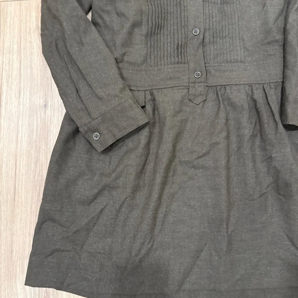 J.Crew Women Sz 12 Wool Dress Pin Tuck Olive Pleated Drop Waist Cottage Prairie